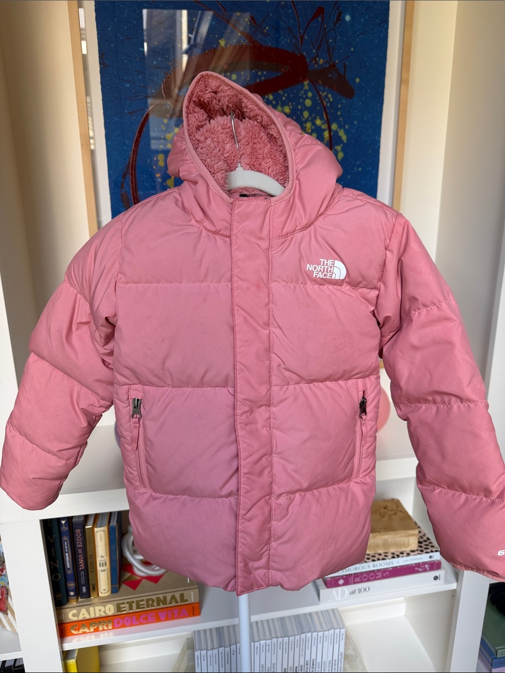 The North Face - Girls Pink Down Hooded Puffer Jacket - Size: 6Y